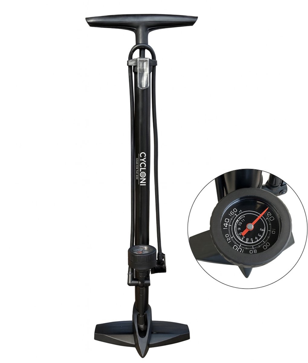 Cycloni Profi Vloerpomp – Fietspomp met Manometer – Auto- en Hollands Ventiel – Tot 11 Bar – Betrouwbare Fietspomp voor MTB, Racefiets en Stadsfiets