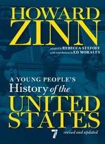 Boekomslag met de titel 'A Young People's History of the United States' door Howard Zinn. De achtergrond toont jonge mensen in silhouet.