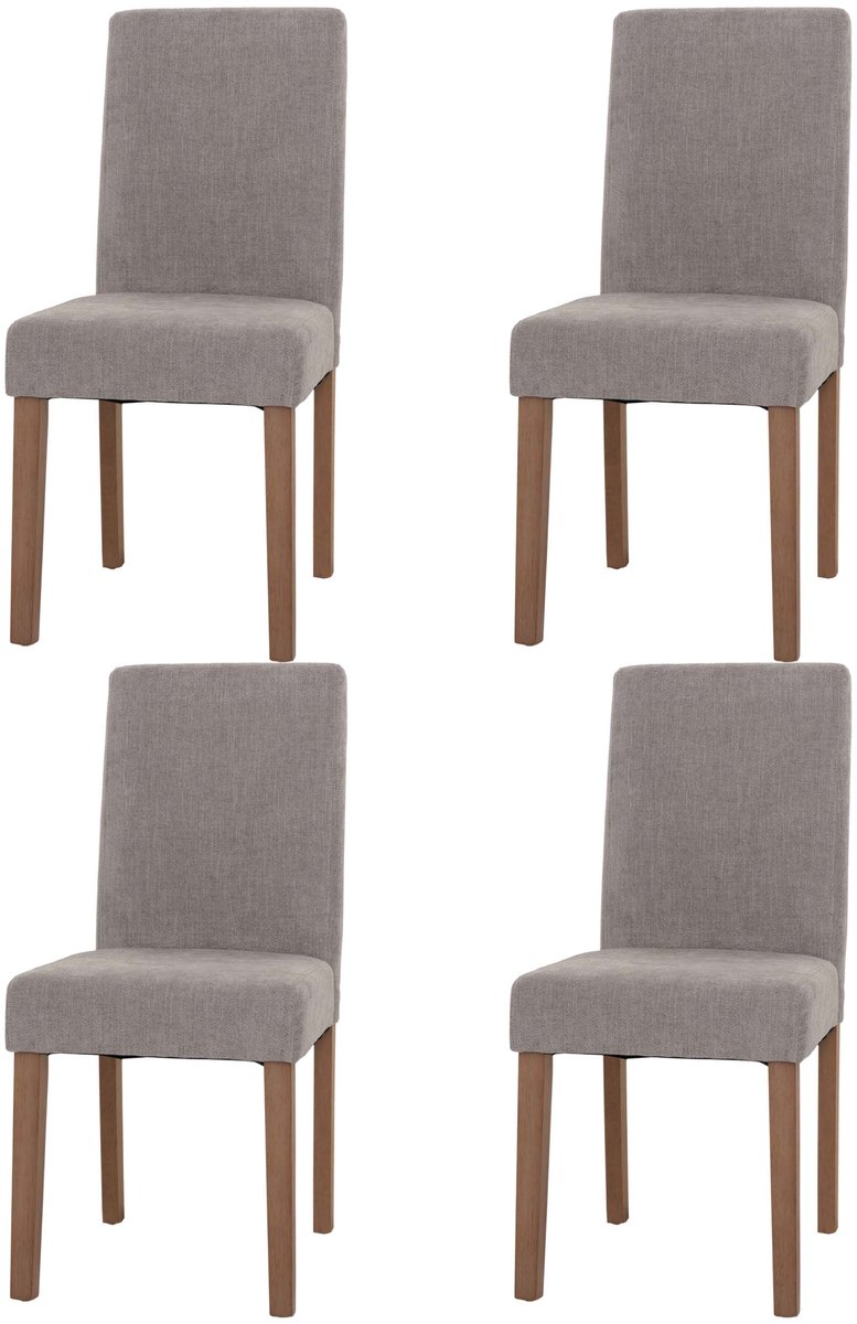 MCW Set van 4 eetkamerstoelen Littau, keukenstoel met hoge rugleuning, stof/textiel chenille hout ~ lichtgrijs, naturelkleurige poten