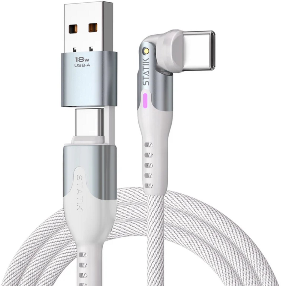 Statik PowerPivot Pro Nylon Braided Kabel- USB-C to USB-C- 2m- Wit - 100W