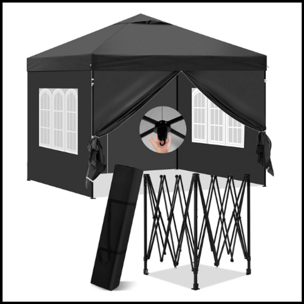 Vouwbare Partytent 3x3 m - Waterdicht Tuinpaviljoen - Met Zijwanden - Hoogte Verstelbaar - UV-Bescherming - Wind- en Winterbestendig - Stevig Metaalframe - Opvouwbaar - Inclusief Draagtas
