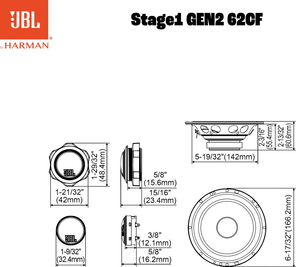 JBL STAGE1 GEN2 62CF - Autospeakers - 16,5 cm - 2-weg Composet - 640 Watt - Luidspreker set – foto 6