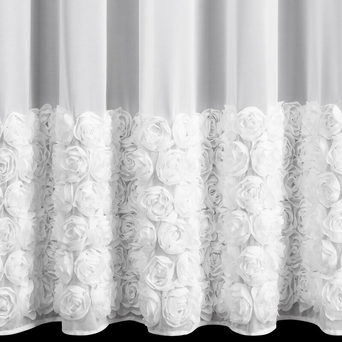 Vitrage - Gordijn met Ringen – Luxe Witte Chiffon met 3D Rozen – 140 x 250 cm – 1 Stuk