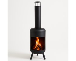 Lomera Terraskachel - Tuinhaard - Vuurhaard - Buitenkachel - Metaal - Zwarte Coating - Extra Sfeer - Zomeravonden - Gemakkelijk Schoon Te Maken - Strakke Uitstraling - Terrasverwarming - Buitenhaard