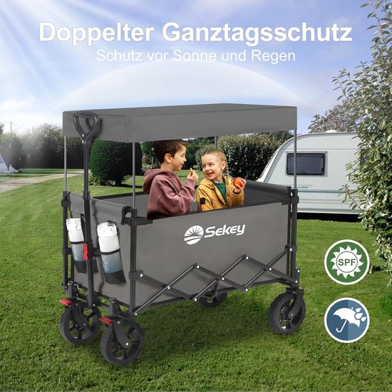 Opvouwbare Handkar voor Kinderen met Dak en Zonnescherm - Ideaal voor Strand en Kamperen van Caddytek — afbeelding 2