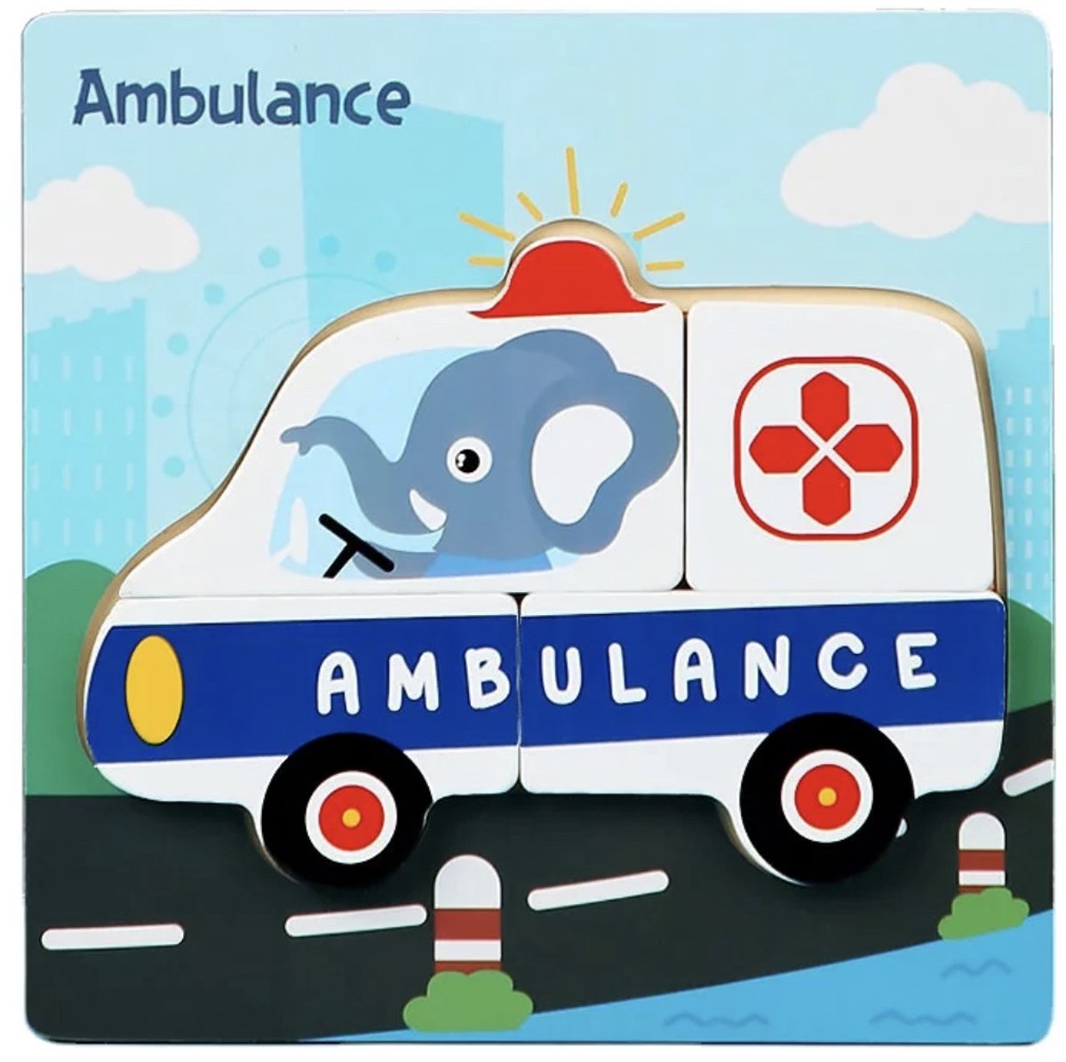 Babycure kids Puzzel | Ambulance | 4 stukjes | Kinder puzzeltje | Leuk om te geven | Leerzaam voor kinderen