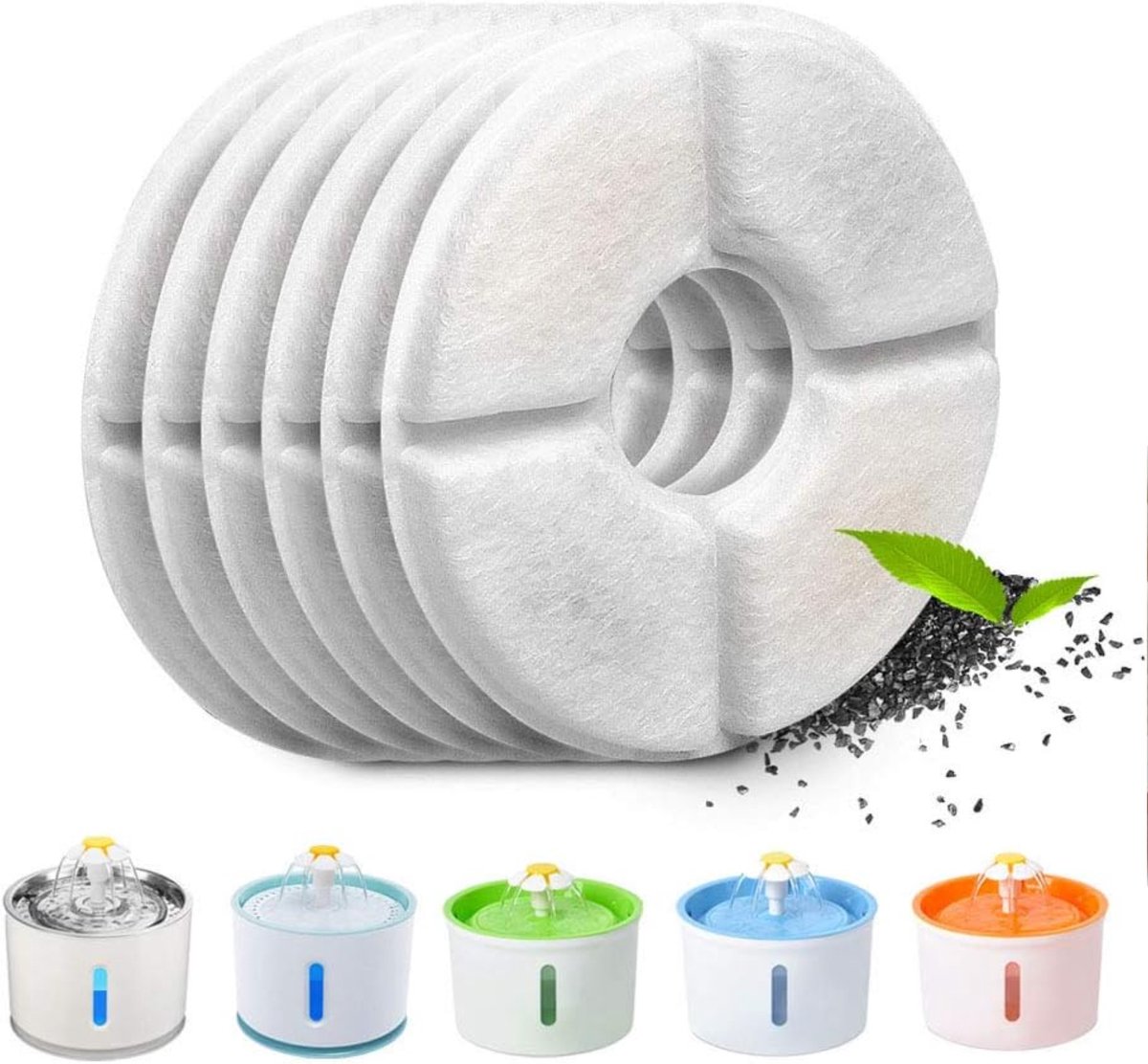 6 stuks kattenfontein filter, ronde vorm, met ionenuitwisselingshar en actieve kool, vervangende waterfilter voor Catit en Petkit fonteinen - geschikt voor katten en honden