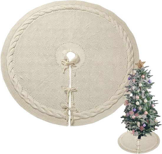 Gebreide kerstboomrok - kerstboomdeken - kerstboom dekentje - Luxe kabelgebreide dikke rustieke kerstboomdecoratie - Crème - 36" - kerstversiering
