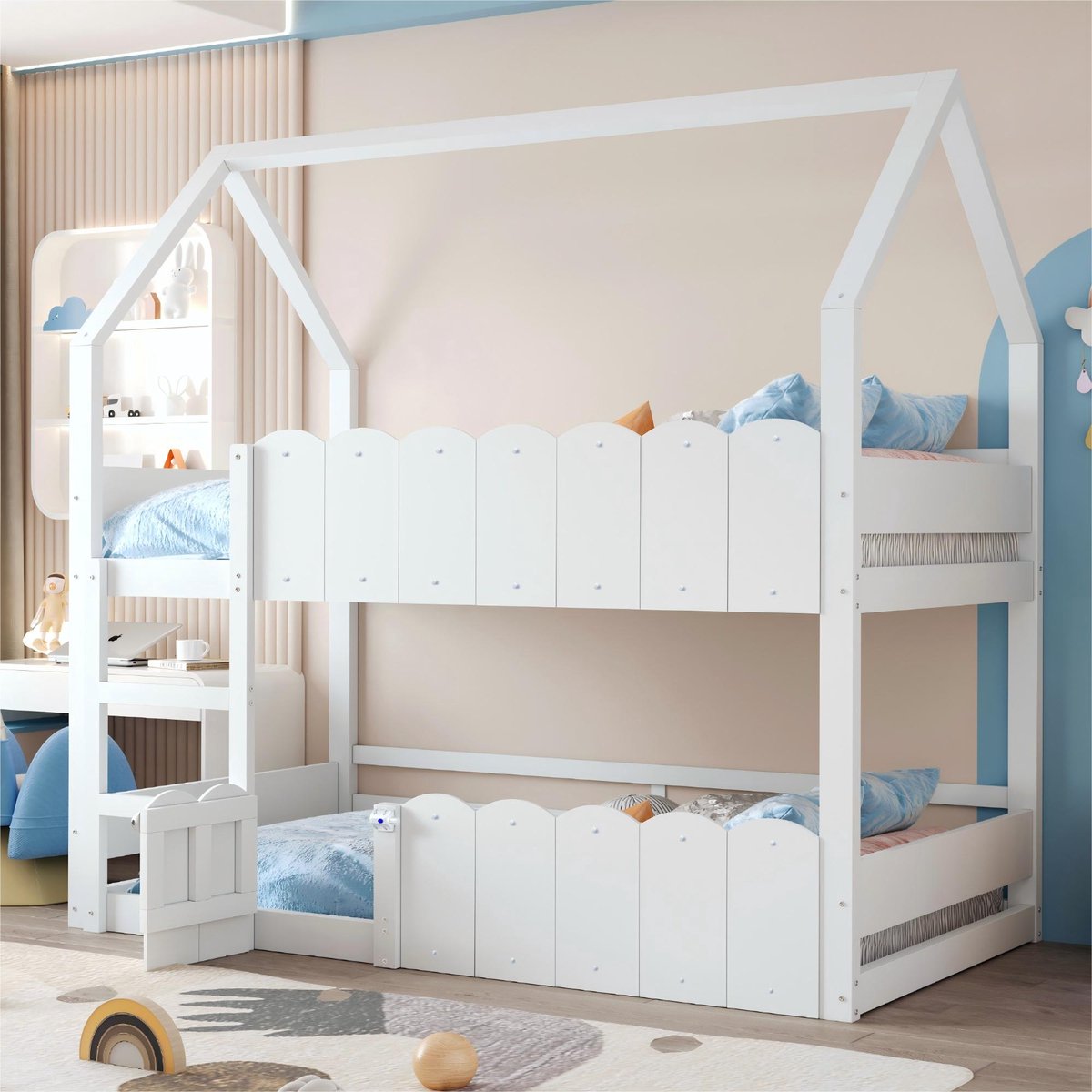 Sweiko Hoogslaper - 90 x 200 cm - Huisontwerp - Kinderbed - Veiligheidshekken - Wit