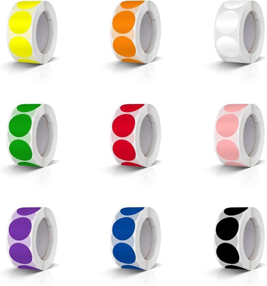 Ronde Stickers: Set van 4500 Stuks Etiketten Rol in 9 Kleurrijke ...