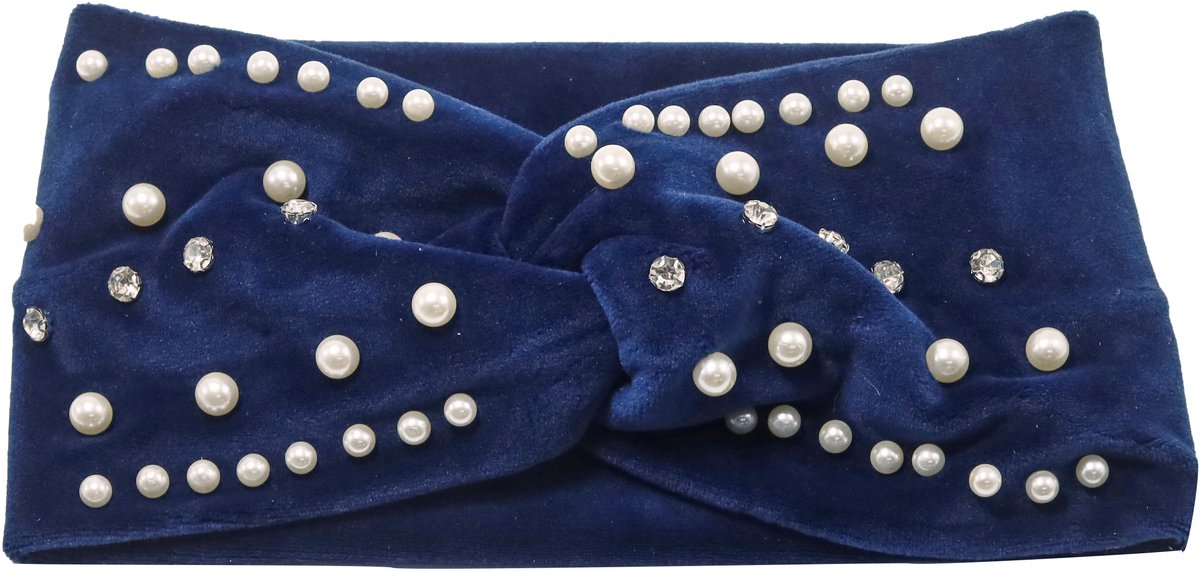 Emilie collection – Haarband – Navy – Fluweel – Parels & Strass – Luxe Afwerking