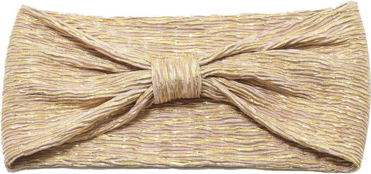 Emilie collection – Haarband – Beige - Goud – Glitterstof – Elastisch – Strikdetail