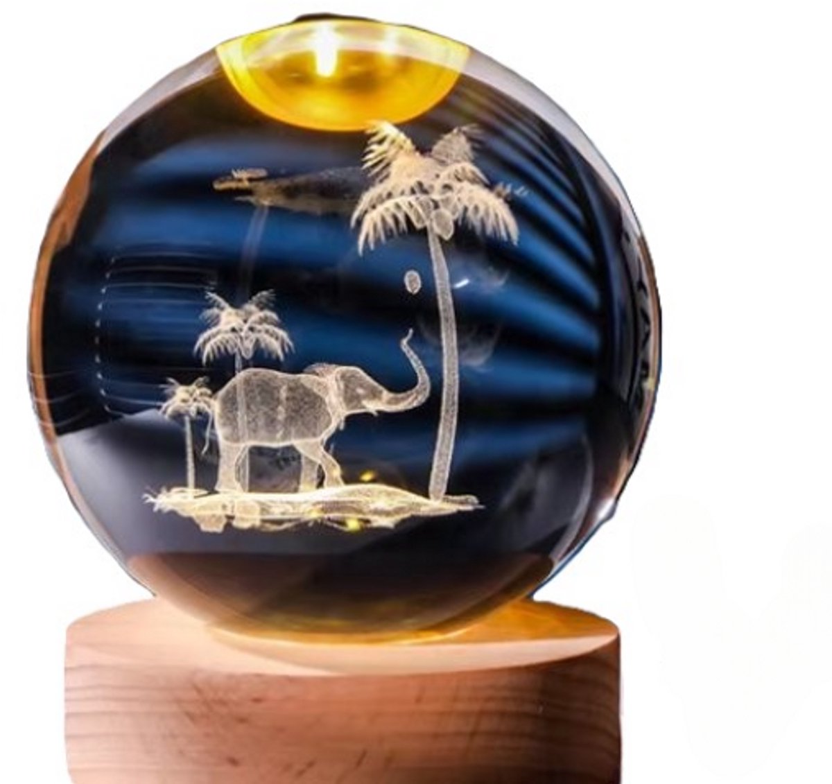 DMG Supply 3D Kristallen Bol Lamp - Olifant - USB Oplaadbaar - LED Lamp - Nachtlamp - Tafellamp - Bureaulamp