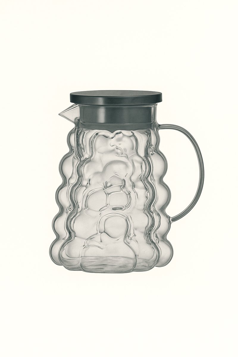 Almina Kira glazen karaf met deksel – 1800 ml – stijlvolle waterkan / sapkan met handvat – elegant design