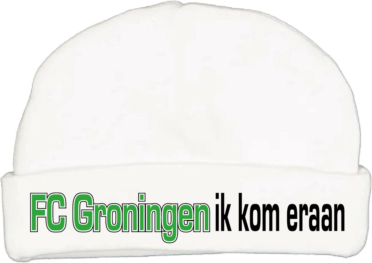 Babymutsje met de tekst: FC Groningen ik kom eraan !