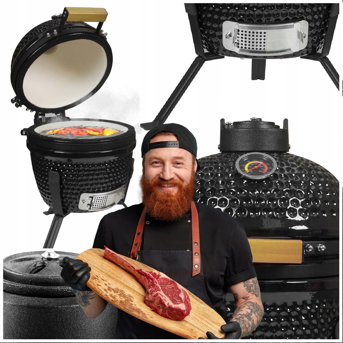 Keramische Kolengrill 13" met Deksel - Draagbaar RVS