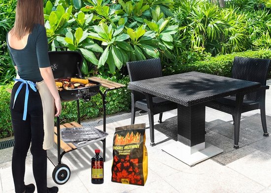 Grote Koolgrill met 3 Houten Tafels en Verstelbare Roosterhoogte — afbeelding 4