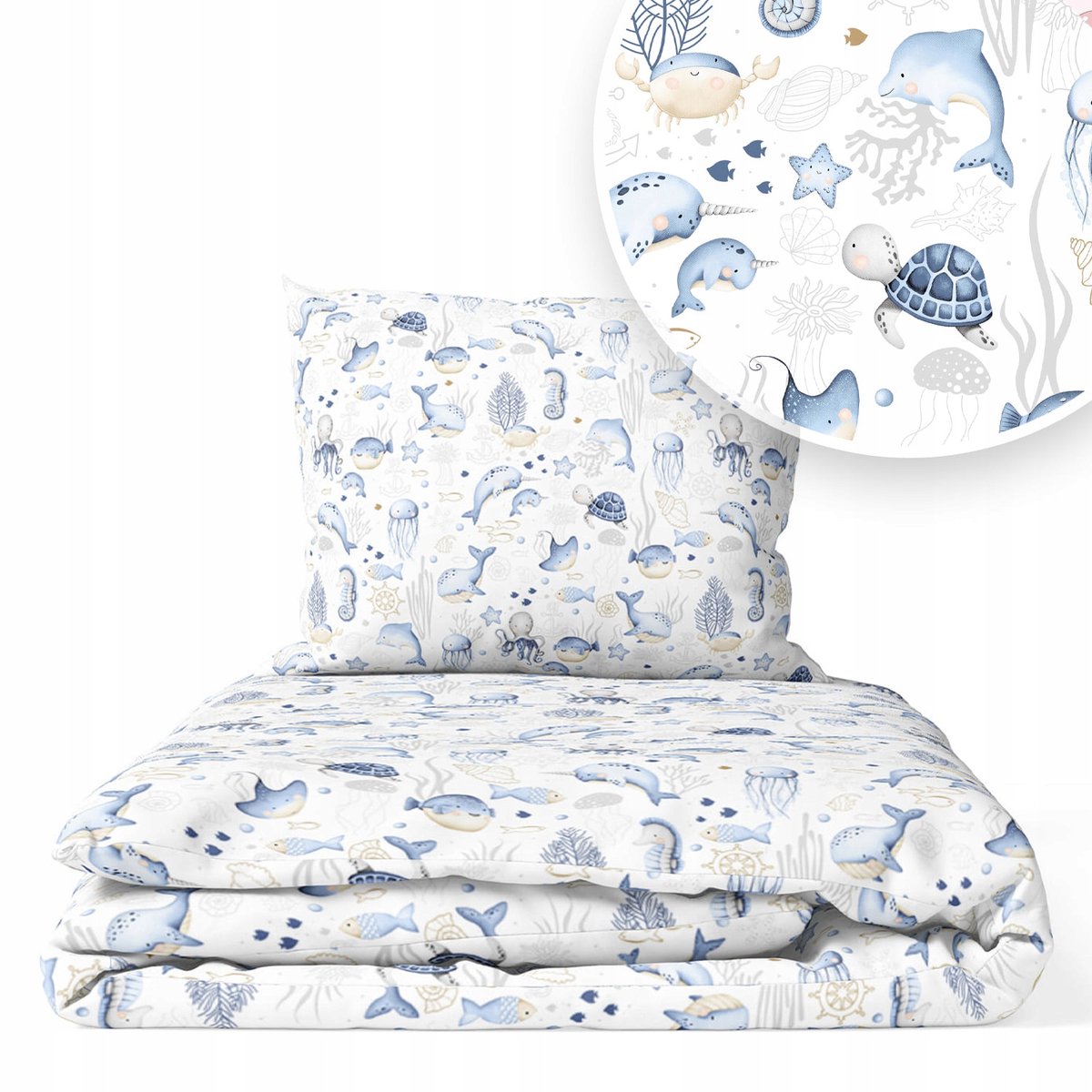 Kinderbeddengoed 160x100cm 2-delig Katoen Zeedieren Blauw