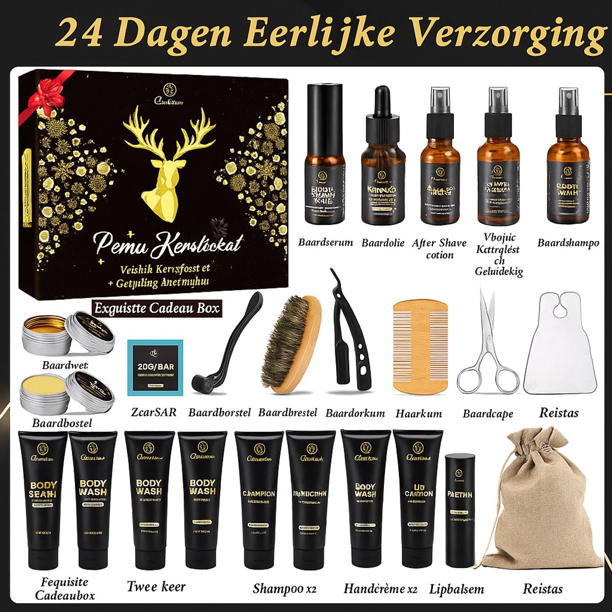 Luxe Adventskalender Mannen 2025 – 24-delige Beauty & Verzorgingsset voor Lichaam, Gezicht, Haar & Baard – Kerstcadeau voor Hem (Papa/Vriend) – foto 4