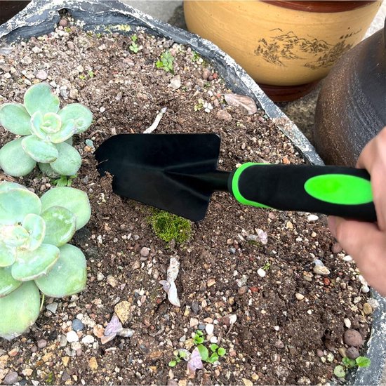 2 stuks tuingereedschap voor planten, verplanten en wieden - tuintroffel en kleine tuinschep van staal met ergonomisch handvat van Kinzo Garden — afbeelding 5