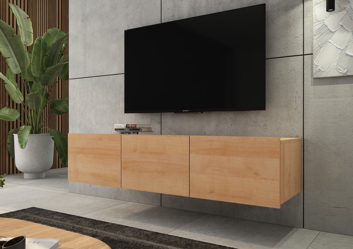 Promeubels - Tv meubel Cosenza - Eiken - 150cm - Tv kast - Hangend of staand - Tv kast - Hangend of staand