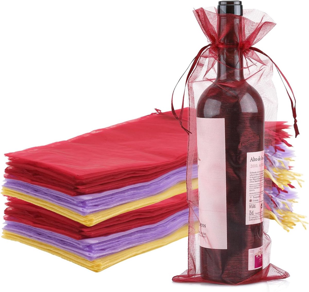 Multi-Color Organza wijnzakken 750ml wijnfles geschenkzakken met trekkoord voor cadeauverpakking wijnflessen - 14 x 37CM