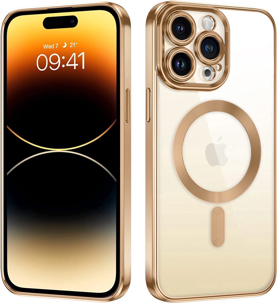 Hoesje Geschikt voor Iphone 14 Pro Magsafe Met Camera Cover Transparant Goud