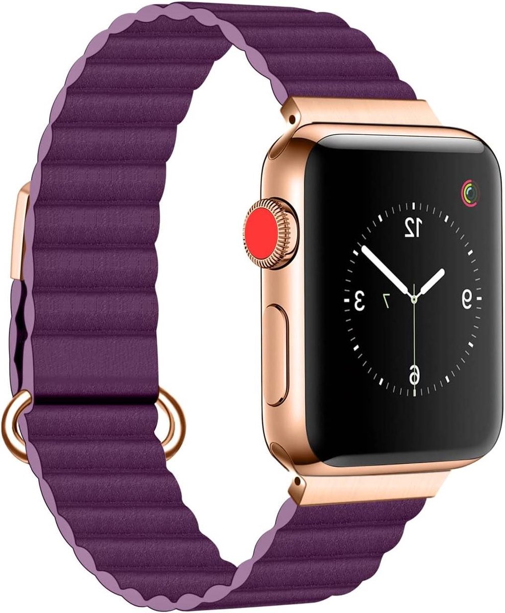 Echt lederen armband met magneet metalen lus gesp voor Apple Watch serie - unisex - modeaccessoire met diverse afmetingen