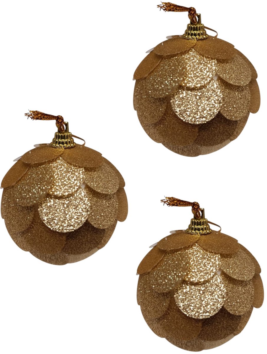 kerstballen set glitterbloem gold glitter