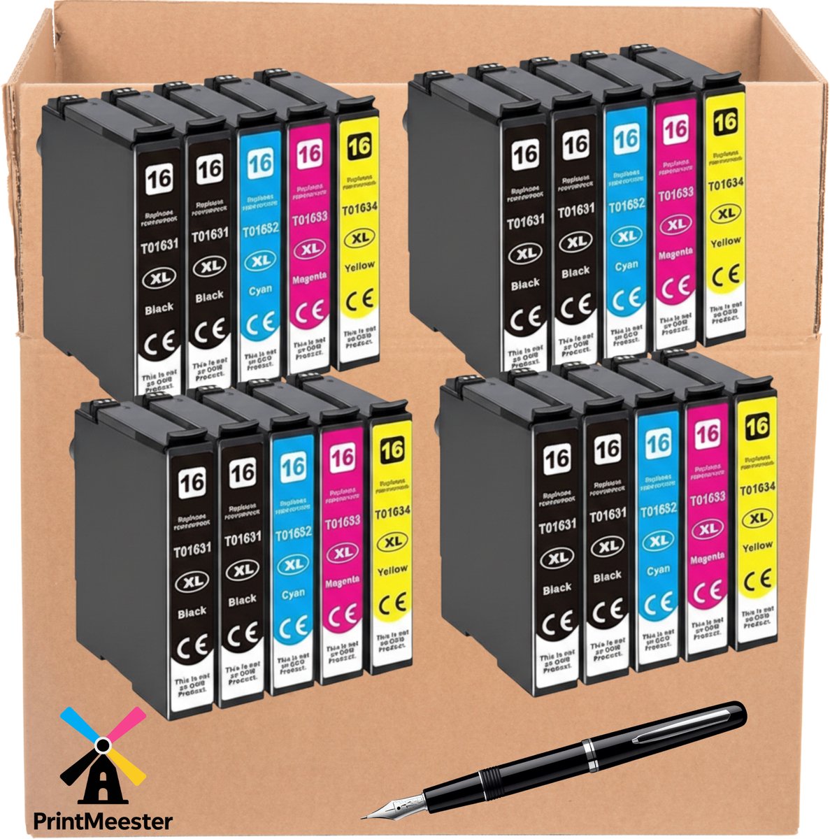 Image of 20-Pack Inktcartridges Geschikt voor Epson T16XL (T1631/T1632/T1633/T1634) - Compatibel met WorkForce WF-2510WF WF-2750DWF WF-2010W WF-2630WF - Hoog Rendement Voordeelpakket