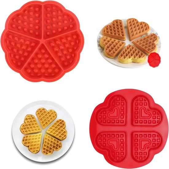 Moule à gaufres en Siliconen Set Airfryer - Forme de cœur - 4 et 5 alvéoles - Rouge - Moules pour gaufres, muffins et gâteaux - Pâtisserie créative