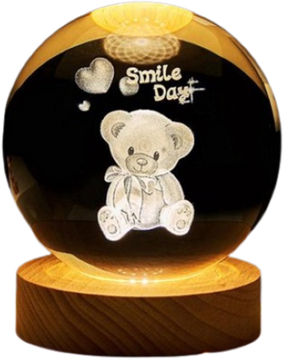 DMG Supply 3D Kristallen Bol Lamp - Beer Smile Day - USB Oplaadbaar - LED Lamp - Nachtlamp - Tafellamp - Bureaulamp