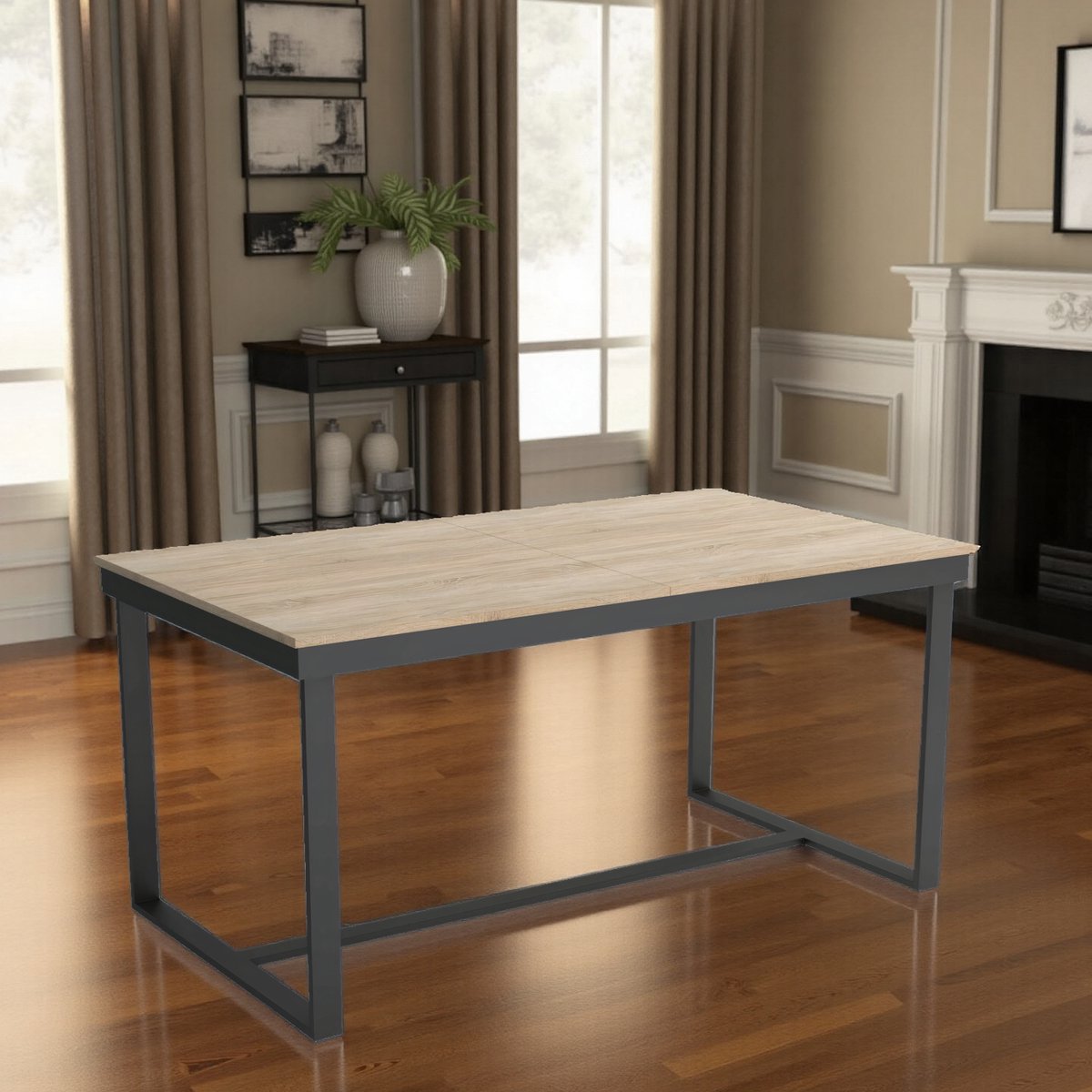 Uitschuifbare Eettafel Sonoma – Robuuste Houten Tafel met Metaalonderstel – Eetkamer- & Keukentafel voor 4 tot 12 Personen – Modern Design Ganeey