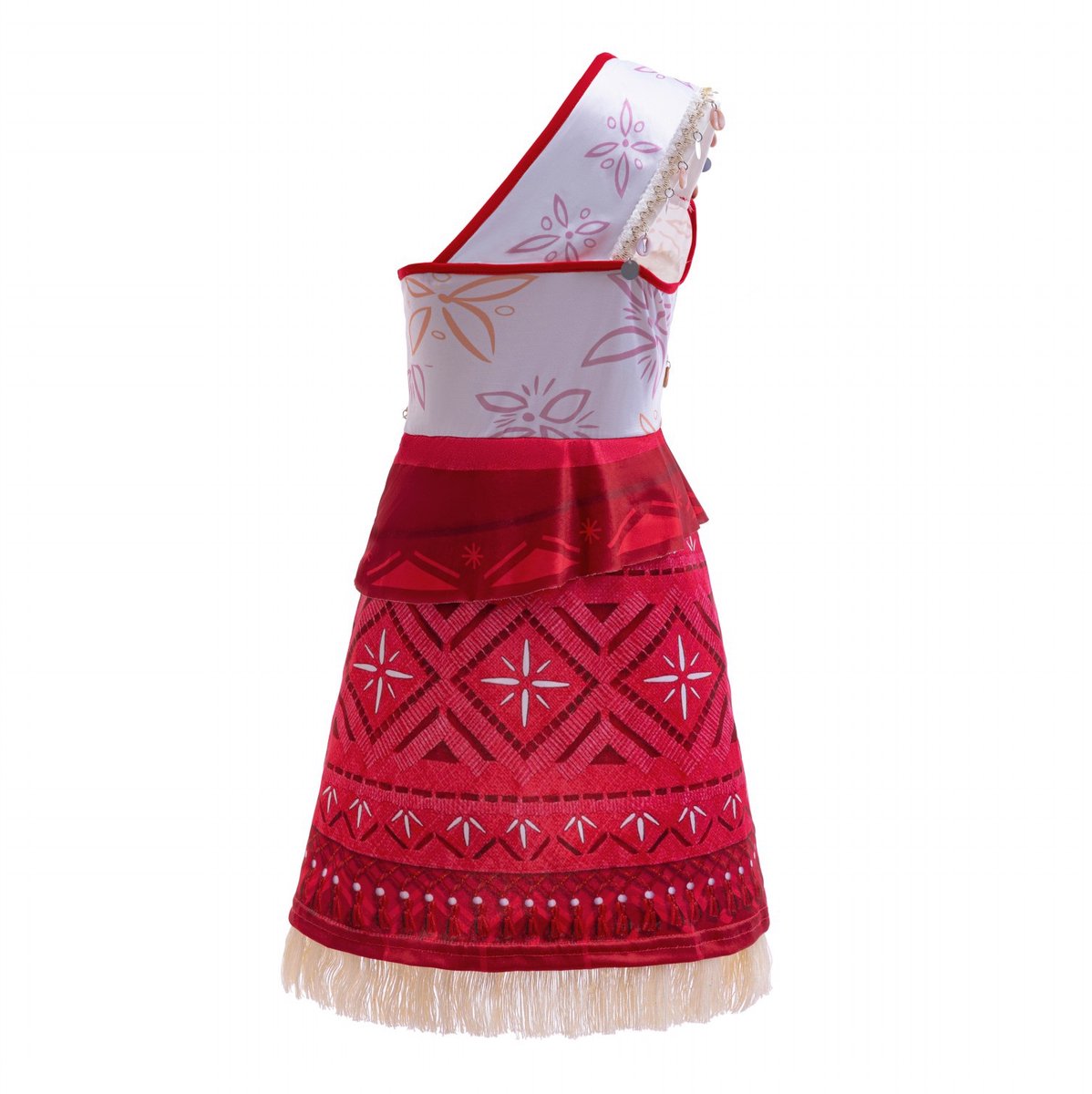 Joya Kids® Oceaanprinses Verkleedjurk Meisje | Polynesische Prinsessenjurk Kind | Hawaï Kostuum | Jurk met Schelpen & Franjes Rood Wit | Carnaval & Verkleedfeest | — afbeelding 6
