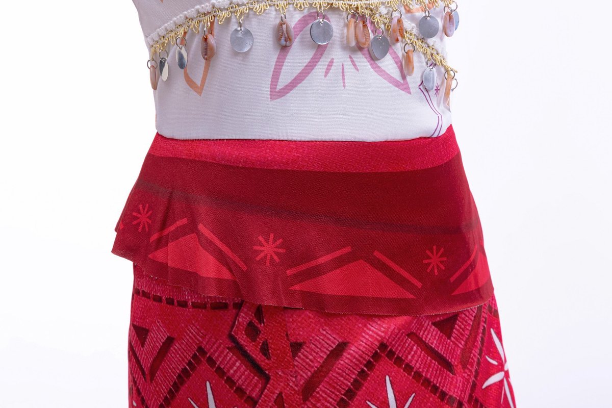 Joya Kids® Oceaanprinses Verkleedjurk Meisje | Polynesische Prinsessenjurk Kind | Hawaï Kostuum | Jurk met Schelpen & Franjes Rood Wit | Carnaval & Verkleedfeest | — afbeelding 8