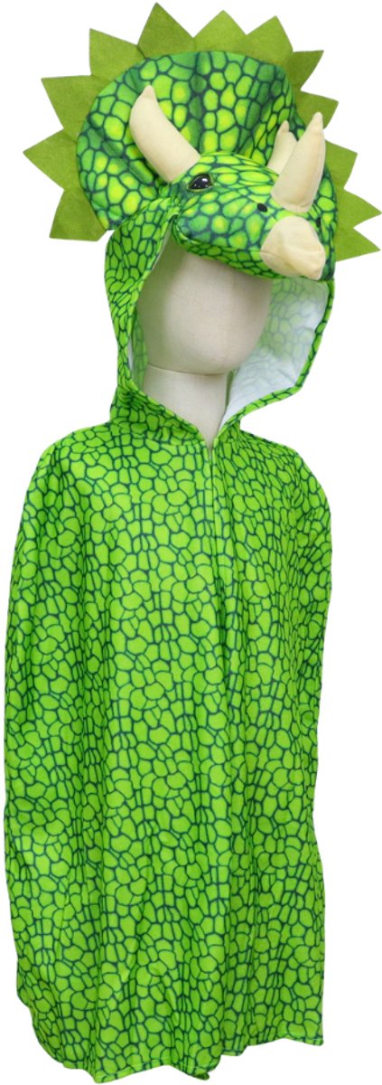 Joya Kids® Verkleedcape Triceratops | Dinosaurus Cape met 3D Dino Kop op Capuchon | Zachte Kindercape met Knuffel Dierenkop | Verkleden | Groene Verkleed Cape | | oud — afbeelding 6