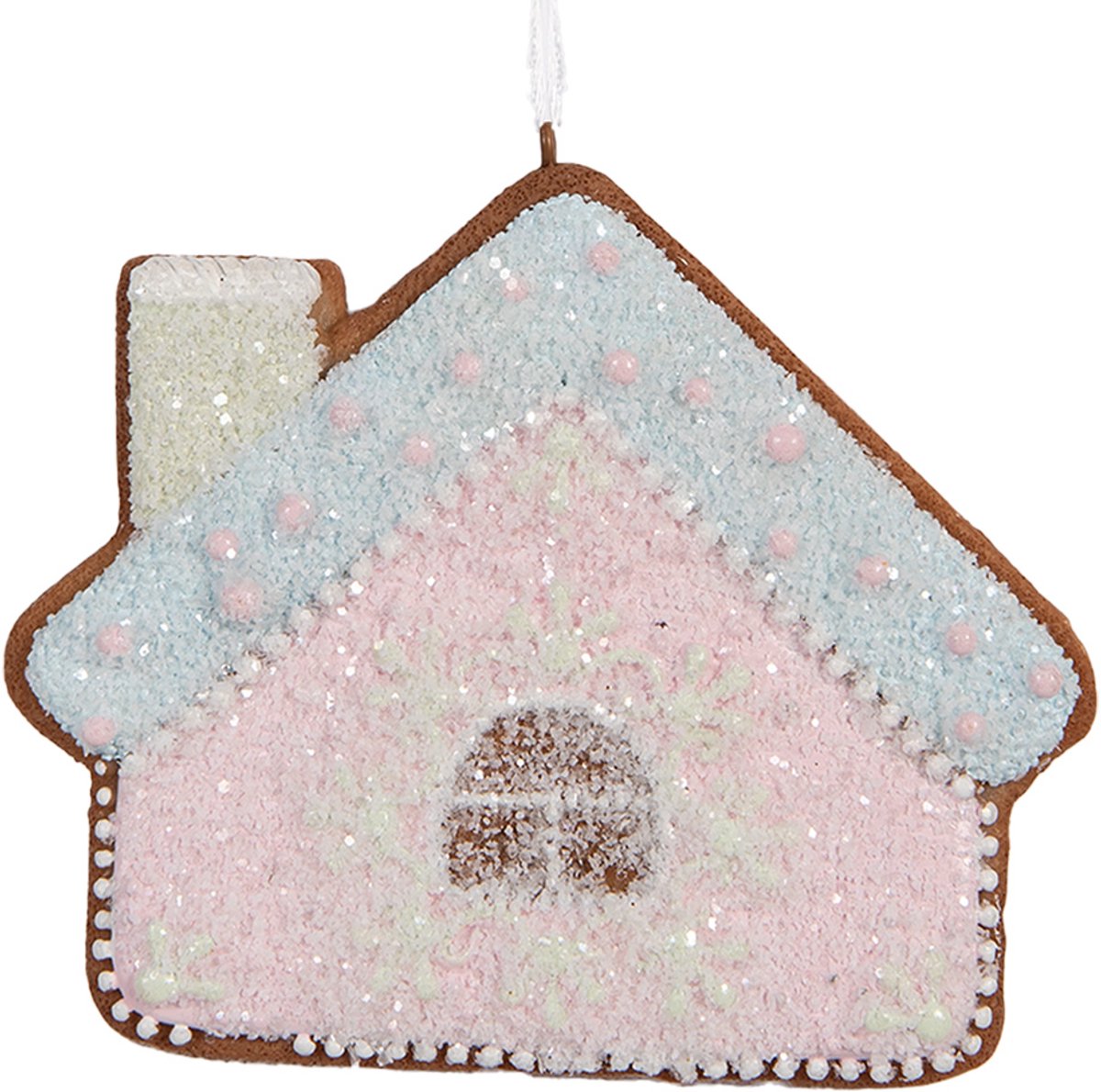 Clayre & Eef Kersthanger Gingerbread house 9x1x8 cm Roze Blauw Kunststof