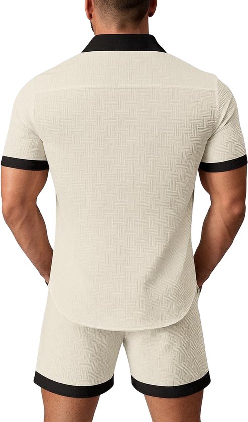 Fashion d'été en lin pour homme - Chemisier et short - Coupe ajustée - Mode - Chemise - Wit