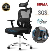 Durrafy - Ergonomische Bureaustoel - Bureaustoel - Bureaustoelen voor Volwassenen,90° tot 130° Kantelvergrendeling, Mesh Rug, Comfortabele Zitting, 150 kg Draagvermogen, Zwart – Bureaustoel voor Thuiswerken en Kantoor