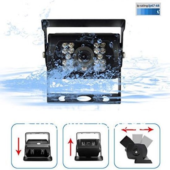 EXCITAT Camera - Achteruitrijcamera - 12V-24V 4-pins - Robuust - Met 18 infrarood-leds - Nachtzicht - Waterdicht - Geschikt voor bussen, vrachtwagens en aanhangers — afbeelding 4
