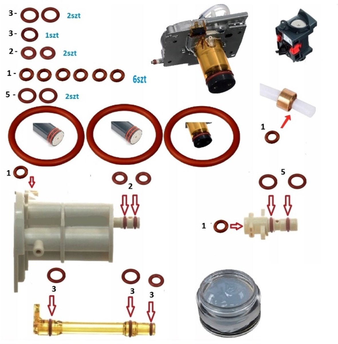 Pakkingen - reparatieset - oring - O-ring voor DeLonghi ESAM - Leveringsomvang 16 stuks afdichtingen 1 stuk smeermiddel 5 ml.