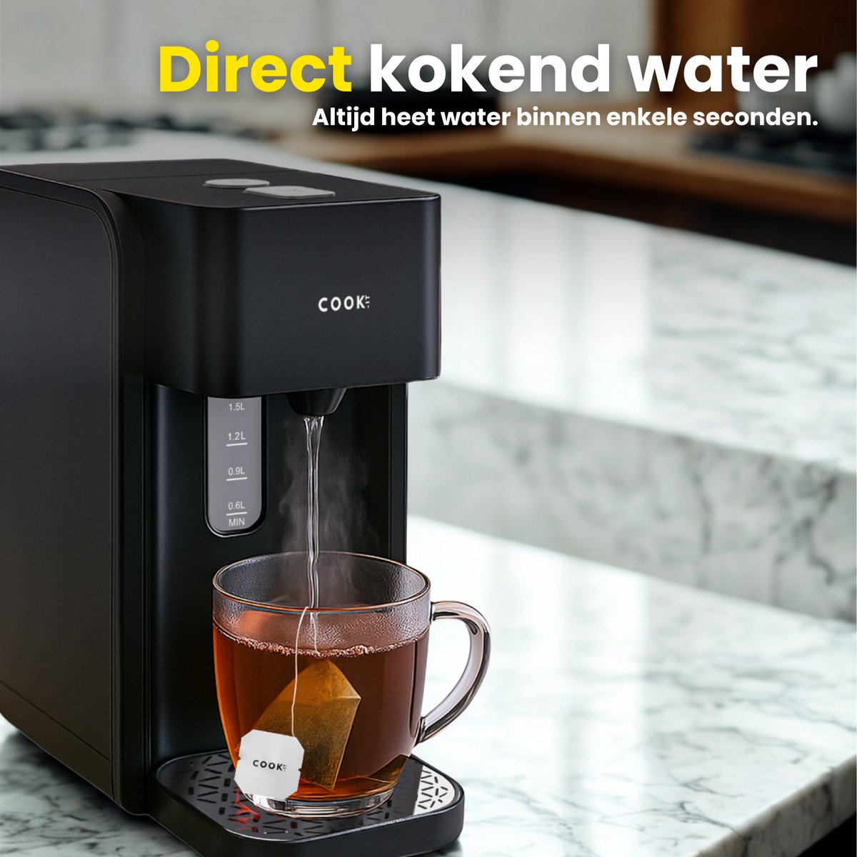 COOK-IT Heetwaterdispenser - 1.5L Instant Waterkoker - 100°C - 250ml per druk - 2200W - BPA-vrij - Heetwatertap - Zwart — afbeelding 6