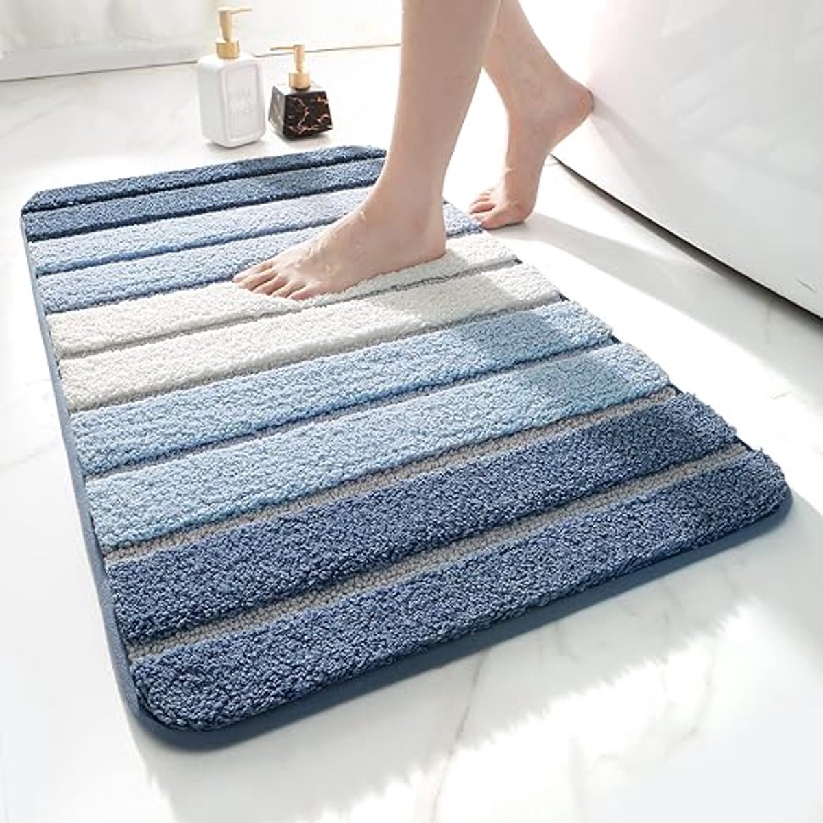 Badmat 60 x 90 cm, Antislip, Absorberend Water, Machinewasbaar, Microvezel Badkamervloermat, Badkamer Accessoires, Blauw