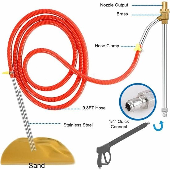 Hogedrukzandstraalset voor hogedrukreiniger en nat zandstralen 5000 PSI, 1/4" snelkoppeling, met masker, 3,5 opening, voor schurende reiniging van Merkloos	 — afbeelding 4