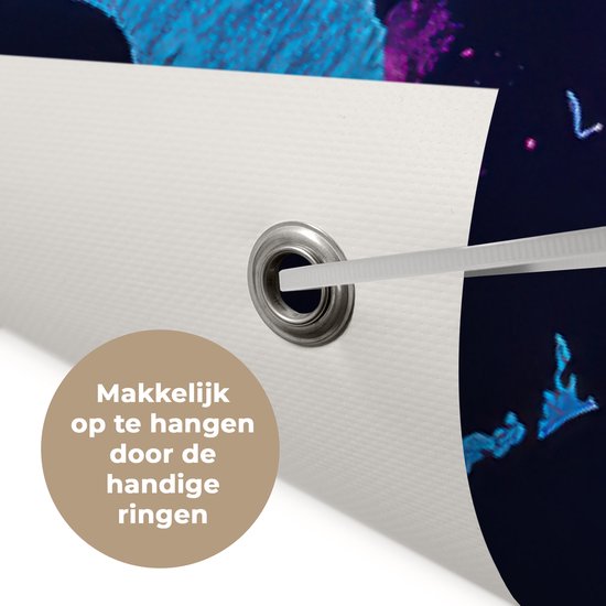 Tuinposter 120x80 cm - Tuindecoratie Wereldkaart - Kleurrijk - Graffiti - Poster voor in de tuin - Buiten decoratie - Schutting tuinschilderij - Tuindoek muurdecoratie - Wanddecoratie balkondoek