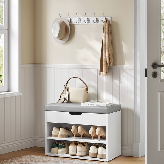 Vrijstaande hal boom schoen bank rek met 3 lagen opslag plank en haken zwart stalen frame entryway organizer voor schoenen en jassen