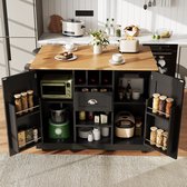 Îlot de cuisine, desserte avec plan de travail, buffet, desserte avec veinure de bois, porte-serviettes latéral, avec casier à vin, avec roulettes, noir