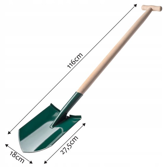 KADAX Schep, tuinspade voor harde en zachte vloeren, tuinschep met treprand, grafschep met houten steel, grafschep metalen blad (spits, T-greep) van Merkloos	 — afbeelding 5