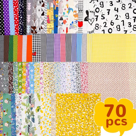 Creativeally 70 Pièces Tissus Coton - Tissus Patchwork Tissus - 25x25 cm - Coudre DIY - Literie - Quilt - Patchwork - Pack de 70 Pièces de Tissu - DIY Tissu Coton Imprimé Floral C