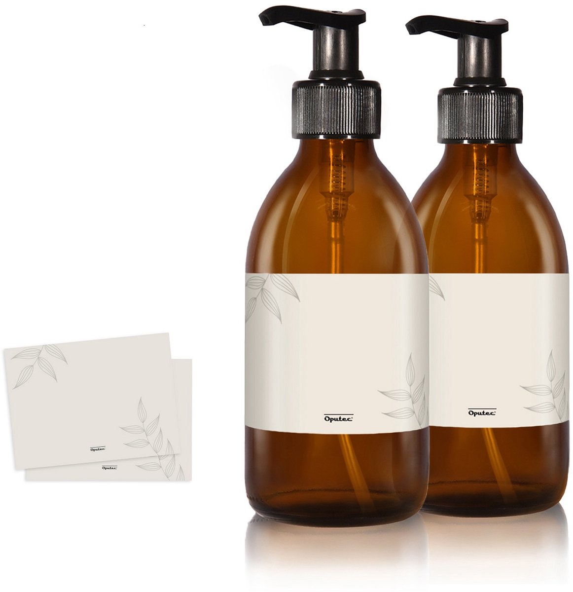 Oputec 2x 250ml amberglas – zeepdispenser pompflessen – navulbare fles + etiketten – extra zuinig tot -70%